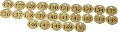 Value Collection - 1-1/4" High x 1-1/4" Long, 126 to 150, English Safety & Facility Numbered Tag - 1 Side, Brass - USA Tool & Supply