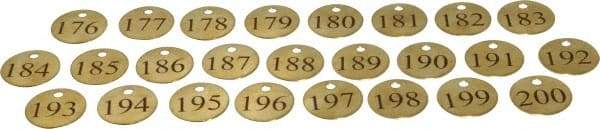 Value Collection - 1-1/4" High x 1-1/4" Long, 176 to 200, English Safety & Facility Numbered Tag - 1 Side, Brass - USA Tool & Supply