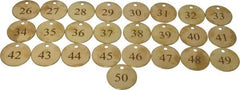 Value Collection - 1-1/2" High x 1-1/2" Long, 26 to 50, English Safety & Facility Numbered Tag - 1 Side, Brass - USA Tool & Supply