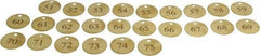 Value Collection - 1-1/2" High x 1-1/2" Long, 51 to 75, English Safety & Facility Numbered Tag - 1 Side, Brass - USA Tool & Supply