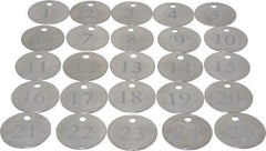 Value Collection - 1-1/4" High x 1-1/4" Long, 1 to 25, English Safety & Facility Numbered Tag - 1 Side, Aluminum - USA Tool & Supply