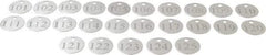Value Collection - 1-1/4" High x 1-1/4" Long, 101 to 125, English Safety & Facility Numbered Tag - 1 Side, Aluminum - USA Tool & Supply