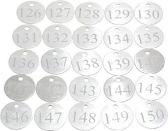 Value Collection - 1-1/4" High x 1-1/4" Long, 126 to 150, English Safety & Facility Numbered Tag - 1 Side, Aluminum - USA Tool & Supply