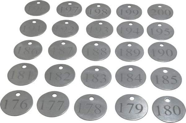 Value Collection - 1-1/4" High x 1-1/4" Long, 176 to 200, English Safety & Facility Numbered Tag - 1 Side, Aluminum - USA Tool & Supply
