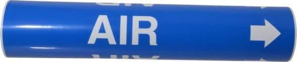Made in USA - Pipe Marker with Air Legend and Arrow Graphic - 2-1/2 to 3-1/4" Pipe Outside Diam, White on Blue - USA Tool & Supply