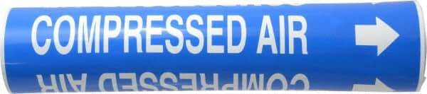 Made in USA - Pipe Marker with Compressed Air Legend and Arrow Graphic - 2-1/2 to 3-1/4" Pipe Outside Diam, White on Blue - USA Tool & Supply