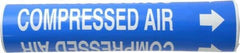 Made in USA - Pipe Marker with Compressed Air Legend and Arrow Graphic - 2-1/2 to 3-1/4" Pipe Outside Diam, White on Blue - USA Tool & Supply
