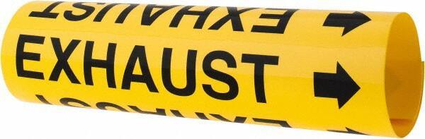 Made in USA - Pipe Marker with Exhaust Legend and Arrow Graphic - 2-1/2 to 3-1/4" Pipe Outside Diam, Black on Yellow - USA Tool & Supply