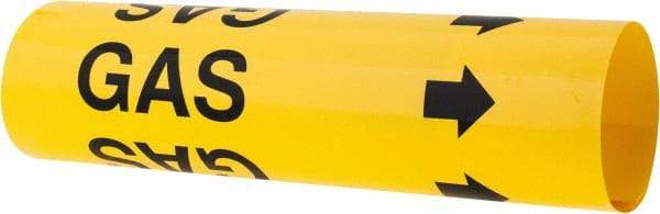 Made in USA - Pipe Marker with Gas Legend and Arrow Graphic - 2-1/2 to 3-1/4" Pipe Outside Diam, Black on Yellow - USA Tool & Supply