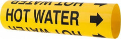 Made in USA - Pipe Marker with Hot Water Legend and Arrow Graphic - 2-1/2 to 3-1/4" Pipe Outside Diam, Black on Yellow - USA Tool & Supply