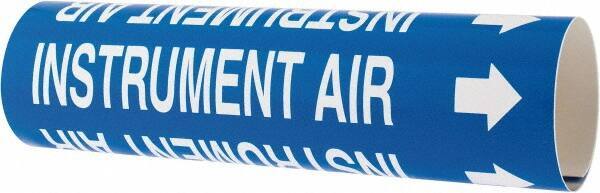 Made in USA - Pipe Marker with Instrument Air Legend and Arrow Graphic - 2-1/2 to 3-1/4" Pipe Outside Diam, White on Blue - USA Tool & Supply