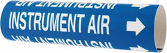 Made in USA - Pipe Marker with Instrument Air Legend and Arrow Graphic - 2-1/2 to 3-1/4" Pipe Outside Diam, White on Blue - USA Tool & Supply