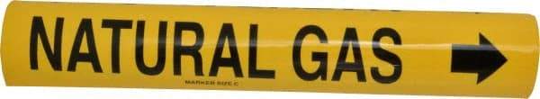 Made in USA - Pipe Marker with Natural Gas Legend and Arrow Graphic - 2-1/2 to 3-1/4" Pipe Outside Diam, Black on Yellow - USA Tool & Supply
