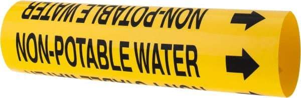 Made in USA - Pipe Marker with Non-Potable Water Legend and Arrow Graphic - 2-1/2 to 3-1/4" Pipe Outside Diam, Black on Yellow - USA Tool & Supply
