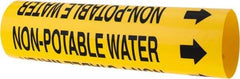 Made in USA - Pipe Marker with Non-Potable Water Legend and Arrow Graphic - 2-1/2 to 3-1/4" Pipe Outside Diam, Black on Yellow - USA Tool & Supply