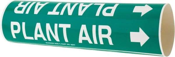 Made in USA - Pipe Marker with Plant Air Legend and Arrow Graphic - 2-1/2 to 3-1/4" Pipe Outside Diam, White on Green - USA Tool & Supply