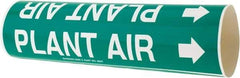 Made in USA - Pipe Marker with Plant Air Legend and Arrow Graphic - 2-1/2 to 3-1/4" Pipe Outside Diam, White on Green - USA Tool & Supply