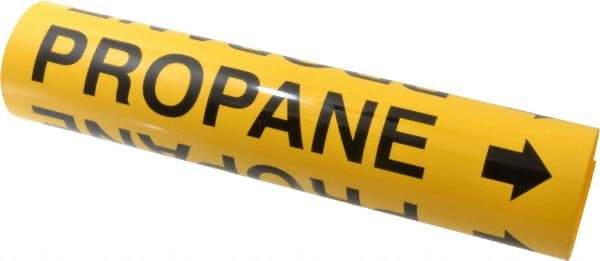 Made in USA - Pipe Marker with Propane Legend and Arrow Graphic - 2-1/2 to 3-1/4" Pipe Outside Diam, Black on Yellow - USA Tool & Supply