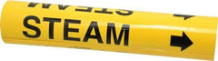 Made in USA - Pipe Marker with Steam Legend and Arrow Graphic - 2-1/2 to 3-1/4" Pipe Outside Diam, Black on Yellow - USA Tool & Supply