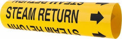 Made in USA - Pipe Marker with Steam Return Legend and Arrow Graphic - 2-1/2 to 3-1/4" Pipe Outside Diam, Black on Yellow - USA Tool & Supply