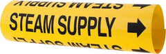Made in USA - Pipe Marker with Steam Supply Legend and Arrow Graphic - 2-1/2 to 3-1/4" Pipe Outside Diam, Black on Yellow - USA Tool & Supply