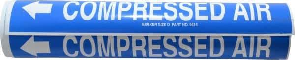 Made in USA - Pipe Marker with Compressed Air Legend and Arrow Graphic - 3-3/8 to 4-1/2" Pipe Outside Diam, White on Blue - USA Tool & Supply