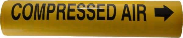 Made in USA - Pipe Marker with Compressed Air Legend and Arrow Graphic - 3-3/8 to 4-1/2" Pipe Outside Diam, Black on Yellow - USA Tool & Supply
