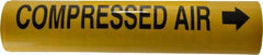 Made in USA - Pipe Marker with Compressed Air Legend and Arrow Graphic - 3-3/8 to 4-1/2" Pipe Outside Diam, Black on Yellow - USA Tool & Supply