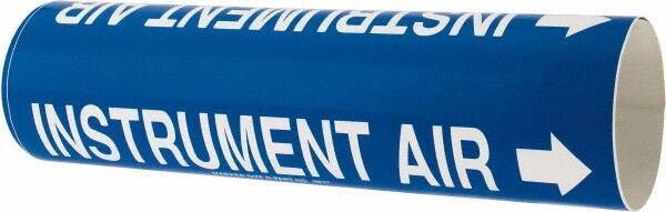 Made in USA - Pipe Marker with Instrument Air Legend and Arrow Graphic - 3-3/8 to 4-1/2" Pipe Outside Diam, White on Blue - USA Tool & Supply
