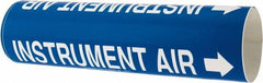 Made in USA - Pipe Marker with Instrument Air Legend and Arrow Graphic - 3-3/8 to 4-1/2" Pipe Outside Diam, White on Blue - USA Tool & Supply