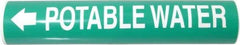 Made in USA - Pipe Marker with Potable Water Legend and Arrow Graphic - 3-3/8 to 4-1/2" Pipe Outside Diam, White on Green - USA Tool & Supply