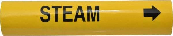 Made in USA - Pipe Marker with Steam Legend and Arrow Graphic - 3-3/8 to 4-1/2" Pipe Outside Diam, Black on Yellow - USA Tool & Supply