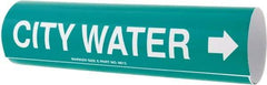 Made in USA - Pipe Marker with City Water Legend and Arrow Graphic - 4-5/8 to 5-7/8" Pipe Outside Diam, White on Green - USA Tool & Supply