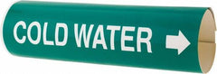 Made in USA - Pipe Marker with Cold Water Legend and Arrow Graphic - 4-5/8 to 5-7/8" Pipe Outside Diam, White on Green - USA Tool & Supply