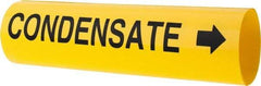 Made in USA - Pipe Marker with Condensate Legend and Arrow Graphic - 4-5/8 to 5-7/8" Pipe Outside Diam, Black on Yellow - USA Tool & Supply