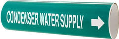 Made in USA - Pipe Marker with Condenser Water Supply Legend and Arrow Graphic - 4-5/8 to 5-7/8" Pipe Outside Diam, White on Green - USA Tool & Supply