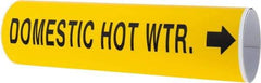 Made in USA - Pipe Marker with Domestic Hot Water Legend and Arrow Graphic - 4-5/8 to 5-7/8" Pipe Outside Diam, Black on Yellow - USA Tool & Supply