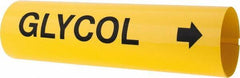 Made in USA - Pipe Marker with Glycol Legend and Arrow Graphic - 4-5/8 to 5-7/8" Pipe Outside Diam, Black on Yellow - USA Tool & Supply