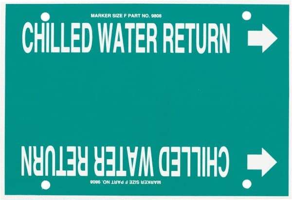 Made in USA - Pipe Marker with Chilled Water Return Legend and Arrow Graphic - 6 to 8" Pipe Outside Diam, White on Green - USA Tool & Supply