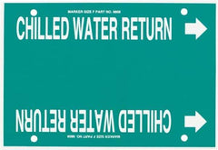Made in USA - Pipe Marker with Chilled Water Return Legend and Arrow Graphic - 6 to 8" Pipe Outside Diam, White on Green - USA Tool & Supply