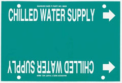 Made in USA - Pipe Marker with Chilled Water Supply Legend and Arrow Graphic - 6 to 8" Pipe Outside Diam, White on Green - USA Tool & Supply