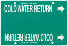 Made in USA - Pipe Marker with Cold Water Supply Legend and Arrow Graphic - 6 to 8" Pipe Outside Diam, White on Green - USA Tool & Supply