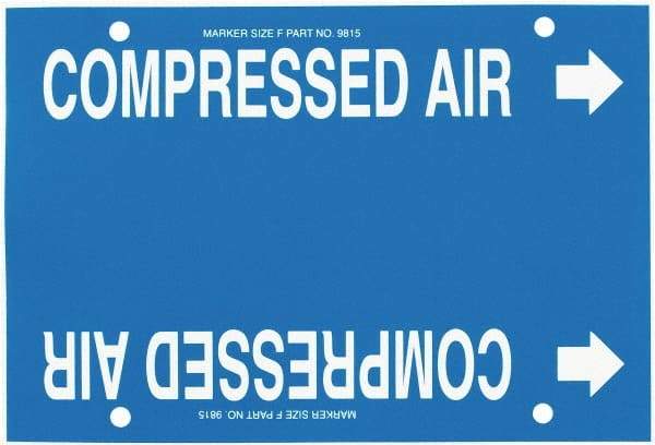 Made in USA - Pipe Marker with Compressed Air Legend and Arrow Graphic - 6 to 8" Pipe Outside Diam, White on Blue - USA Tool & Supply