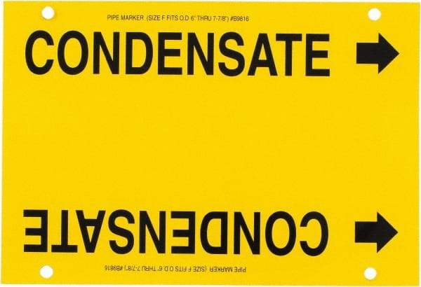 Made in USA - Pipe Marker with Condensate Legend and Arrow Graphic - 6 to 8" Pipe Outside Diam, Black on Yellow - USA Tool & Supply