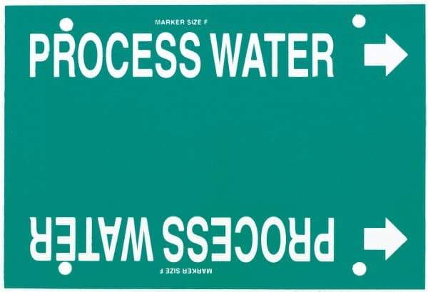 Made in USA - Pipe Marker with Process Water Legend and Arrow Graphic - 6 to 8" Pipe Outside Diam, White on Green - USA Tool & Supply