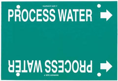 Made in USA - Pipe Marker with Process Water Legend and Arrow Graphic - 6 to 8" Pipe Outside Diam, White on Green - USA Tool & Supply