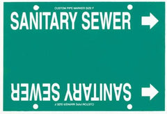 Made in USA - Pipe Marker with Sanitary Sewer Legend and Arrow Graphic - 6 to 8" Pipe Outside Diam, White on Green - USA Tool & Supply