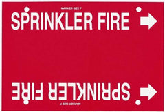Made in USA - Pipe Marker with Fire Sprinkler Legend and Arrow Graphic - 6 to 8" Pipe Outside Diam, White on Red - USA Tool & Supply