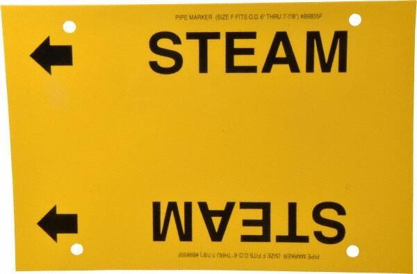 Made in USA - Pipe Marker with Steam Legend and Arrow Graphic - 6 to 8" Pipe Outside Diam, Black on Yellow - USA Tool & Supply