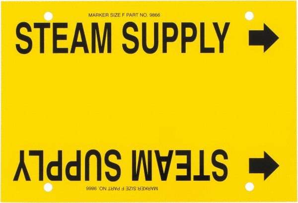 Made in USA - Pipe Marker with Steam Supply Legend and Arrow Graphic - 6 to 8" Pipe Outside Diam, Black on Yellow - USA Tool & Supply